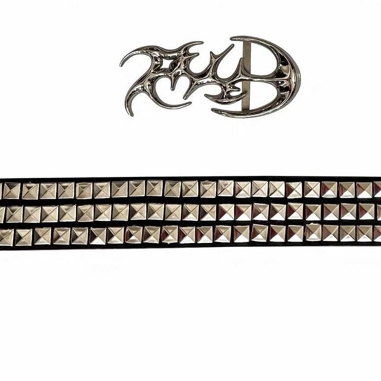 PCCVISION Logo Leather Belt Detachable Buckle Punk Rivet Waist Belt