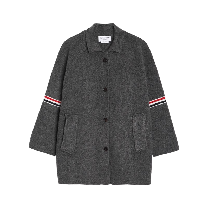 Unisex wool coat with webbing sleeves | Thom Browne