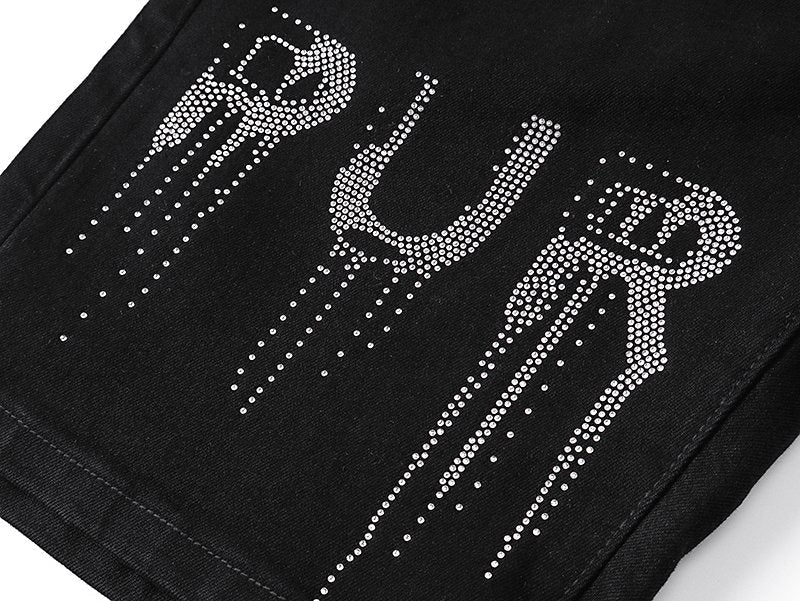 Purple Brand Black Rhinestone Denim Shorts