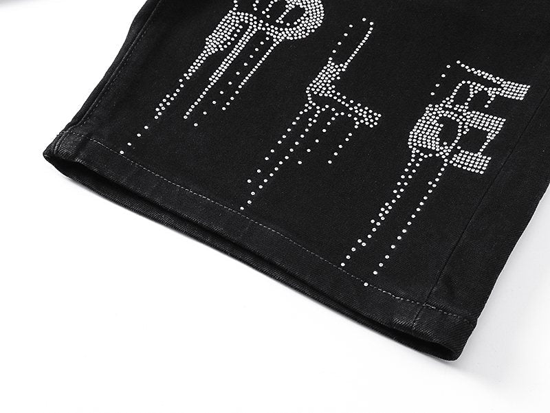 Purple Brand Black Rhinestone Denim Shorts