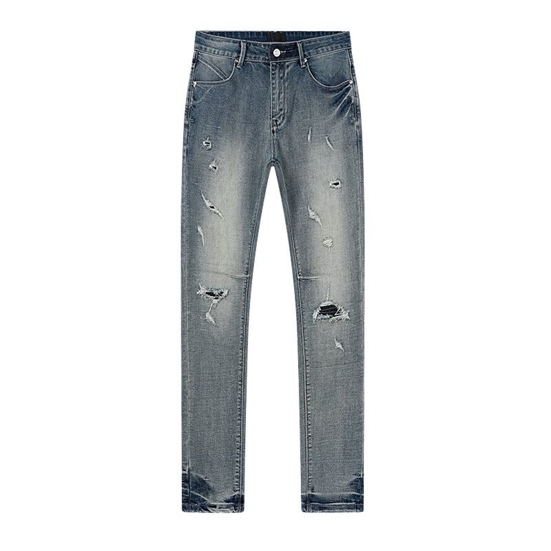 R+A Distressed Blue Embroidered Pocket Jeans