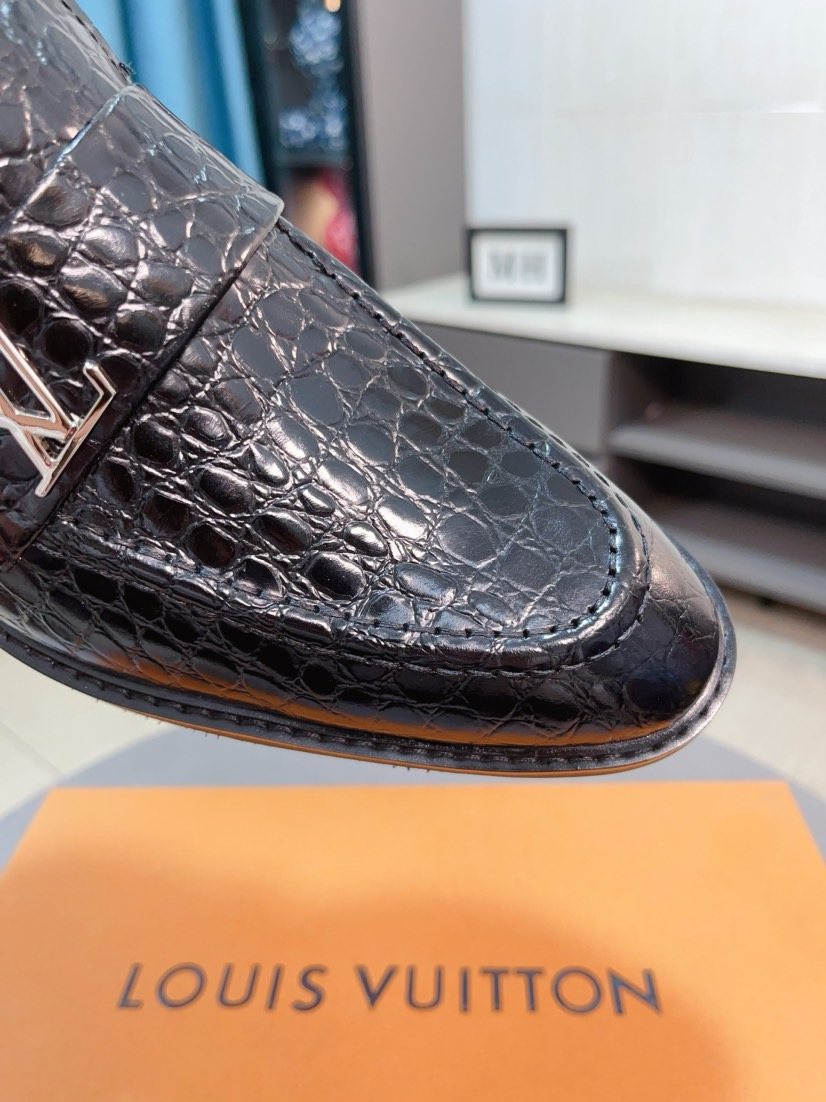 Louis Vuitton Black Embossed Loafers - Rounded Toe