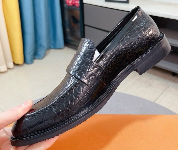 Louis Vuitton Black Embossed Loafers - Rounded Toe