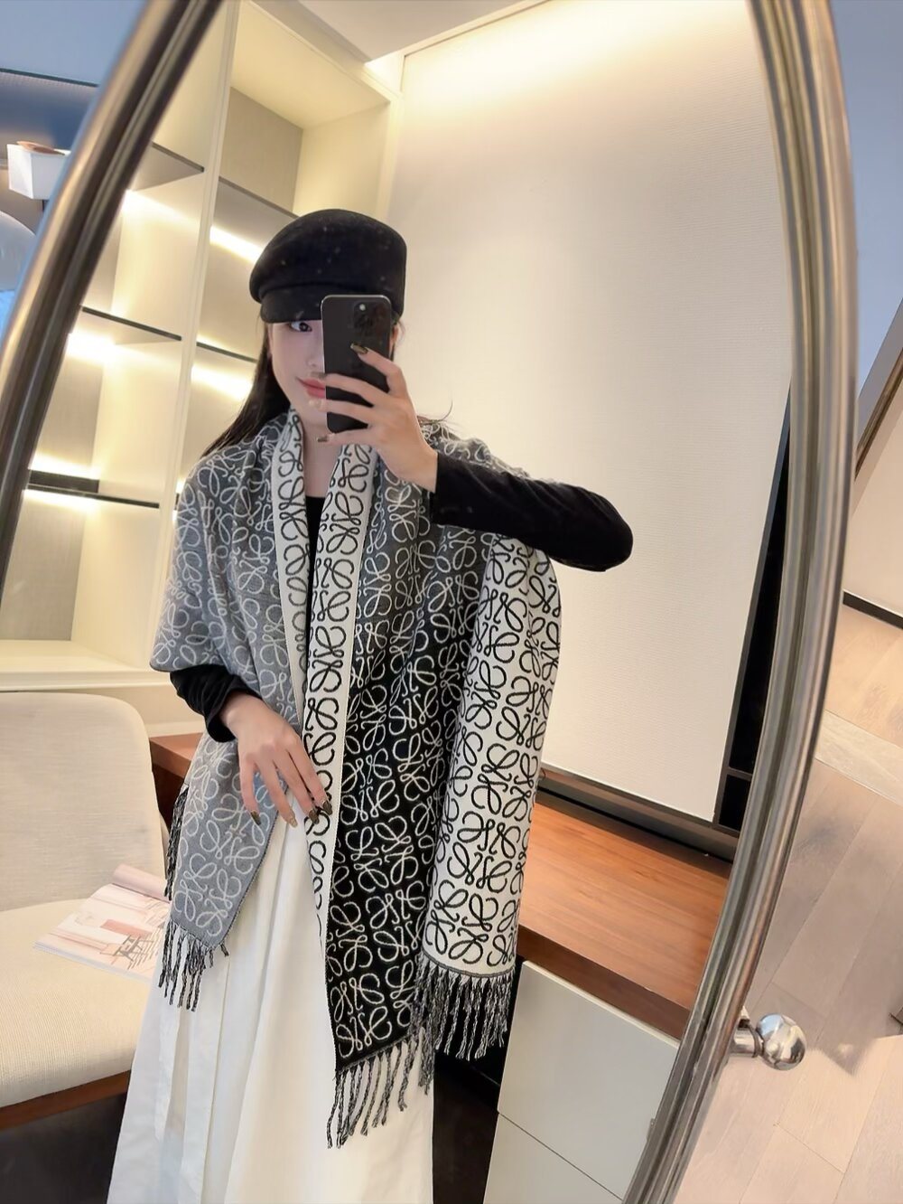 Loewe Fringed Interlocking Motif Scarf