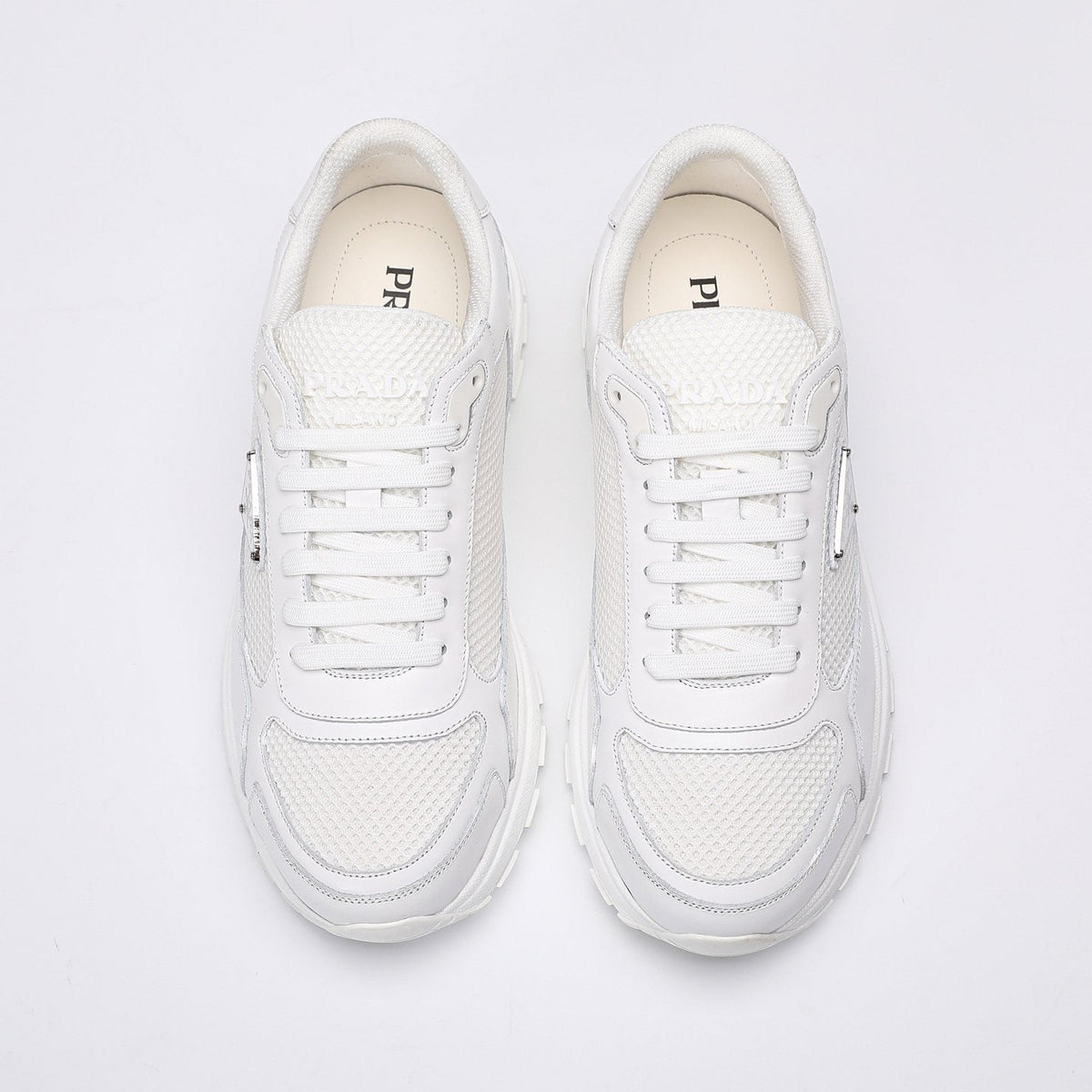 Prada White Leather Low-Top Sneakers