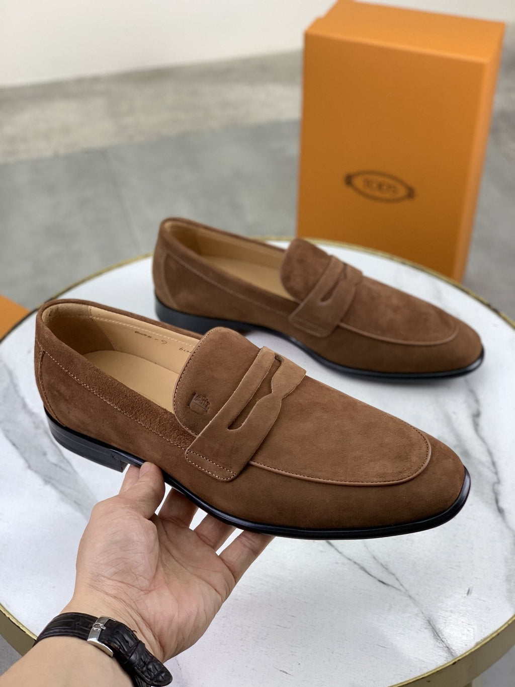 TOD'S Brown Suede-Look Penny Loafers