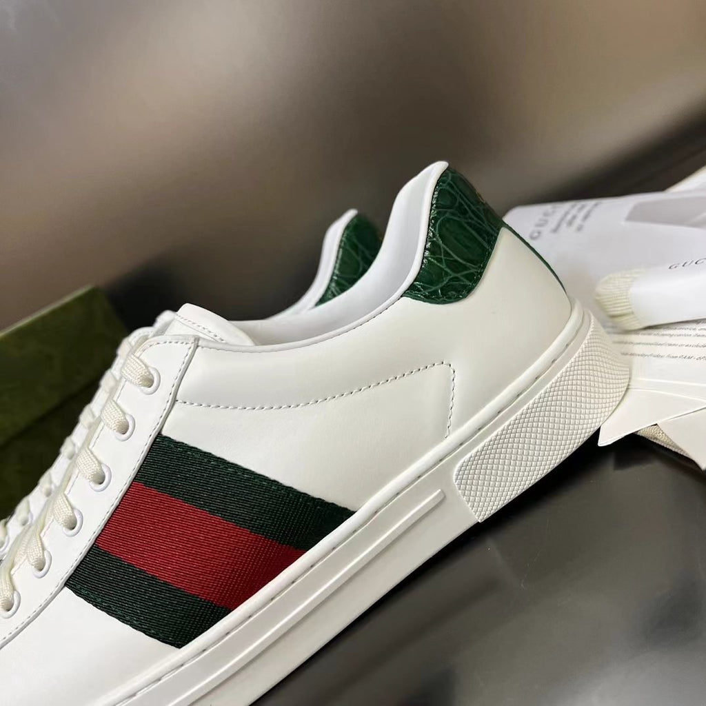 Gucci Men's White Green-Red Stripe Low-Top Sneakers
