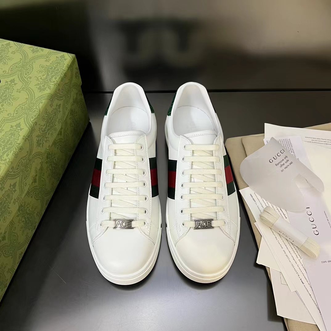 Gucci Men's White Green-Red Stripe Low-Top Sneakers