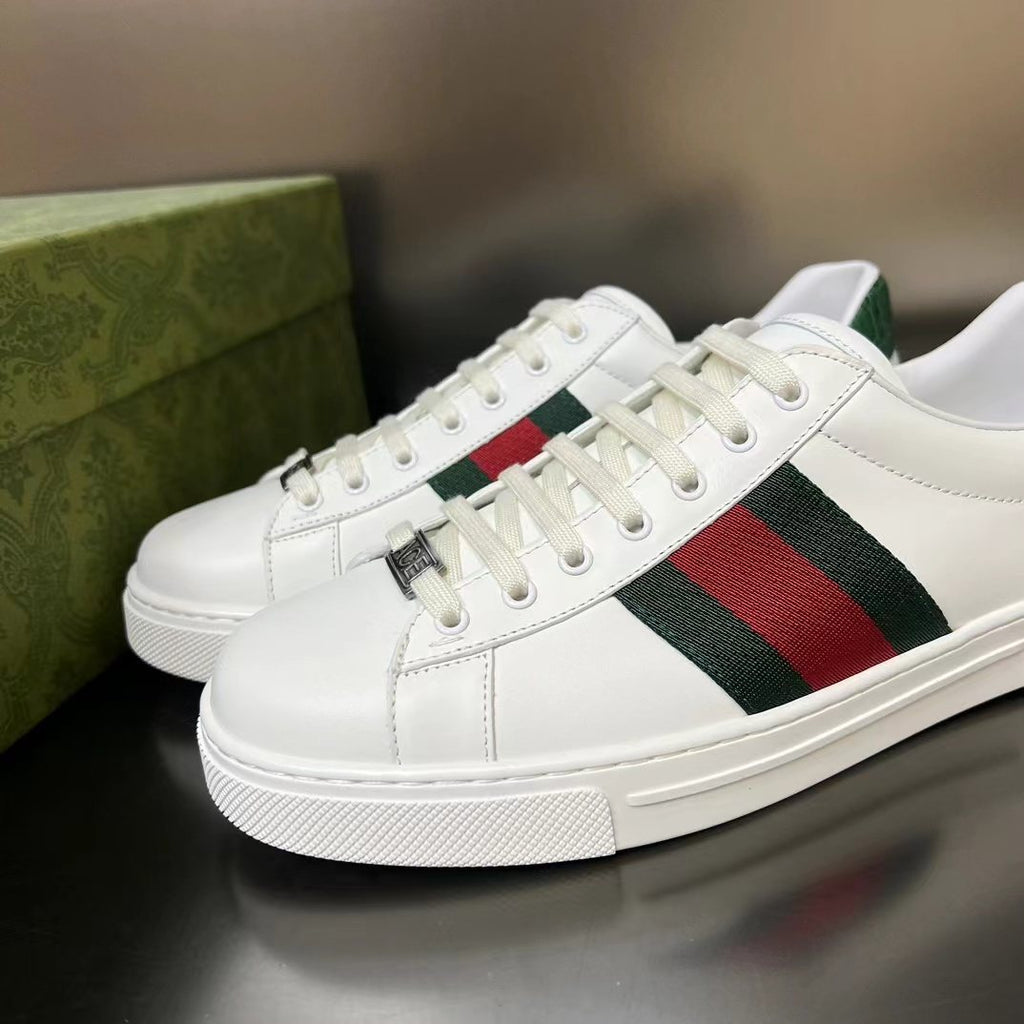Gucci Men's White Green-Red Stripe Low-Top Sneakers