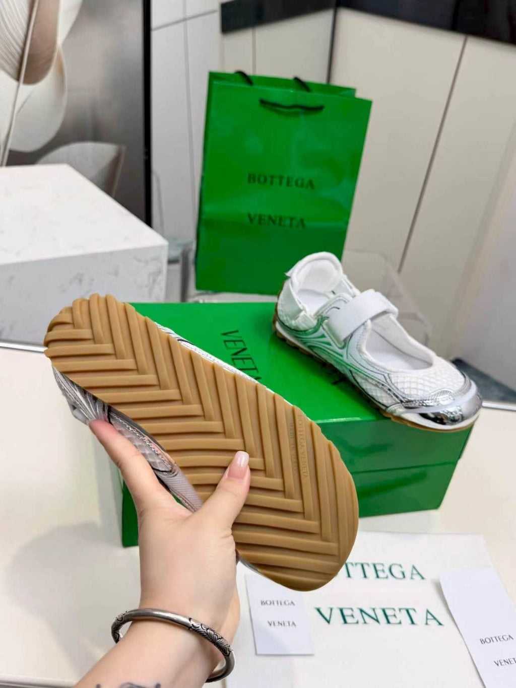 Bottega Veneta White Mesh Strap Sneakers
