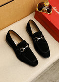Men's Black Suede Buckle Slip-On Loafers
