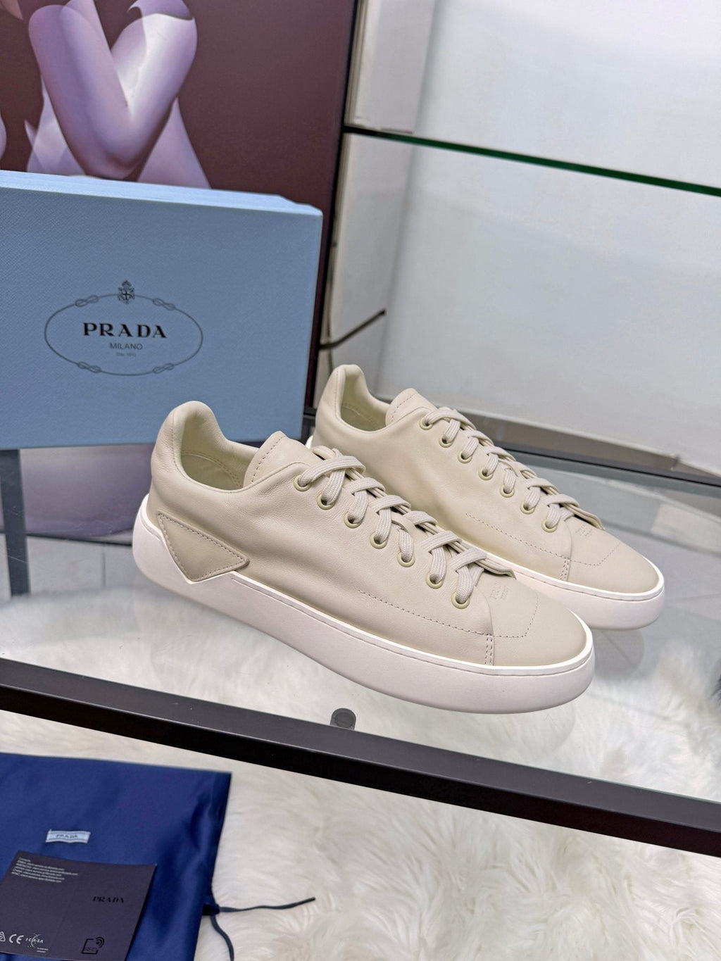 Prada Tonal Tan Low-Top Sneakers