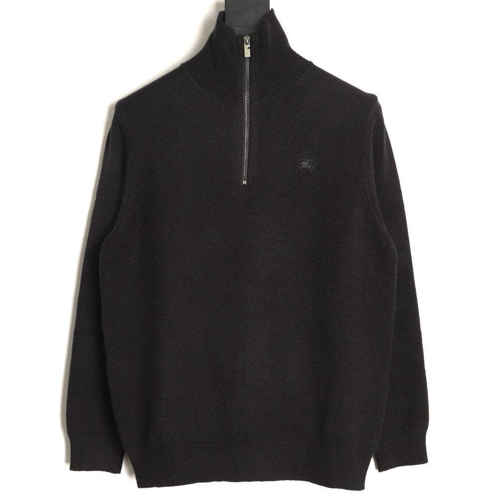 Burberry Equestrian Emblem Half-Zip Knit Sweater - Black